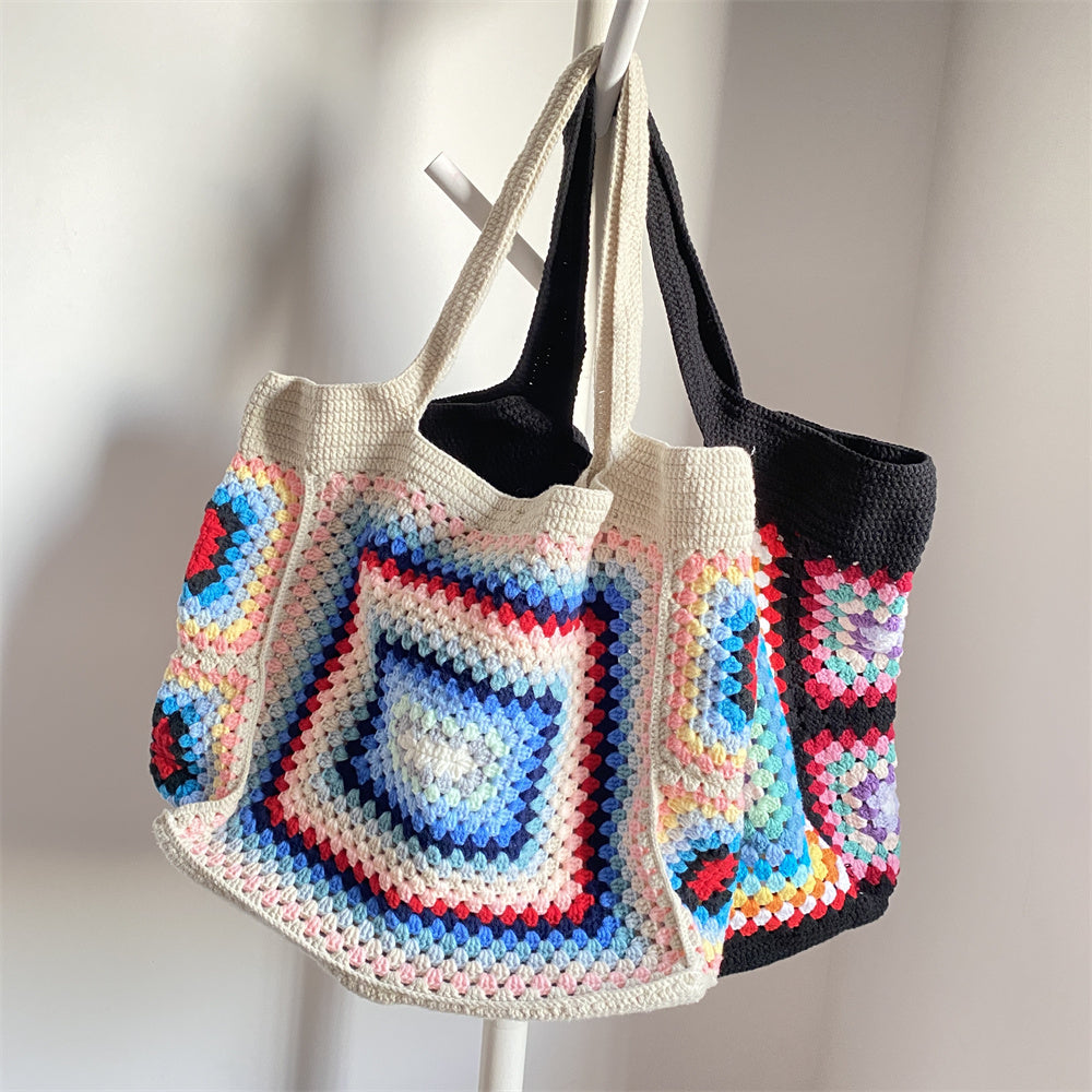 Handmade Colorful Crochet Chic Granny Square Tote