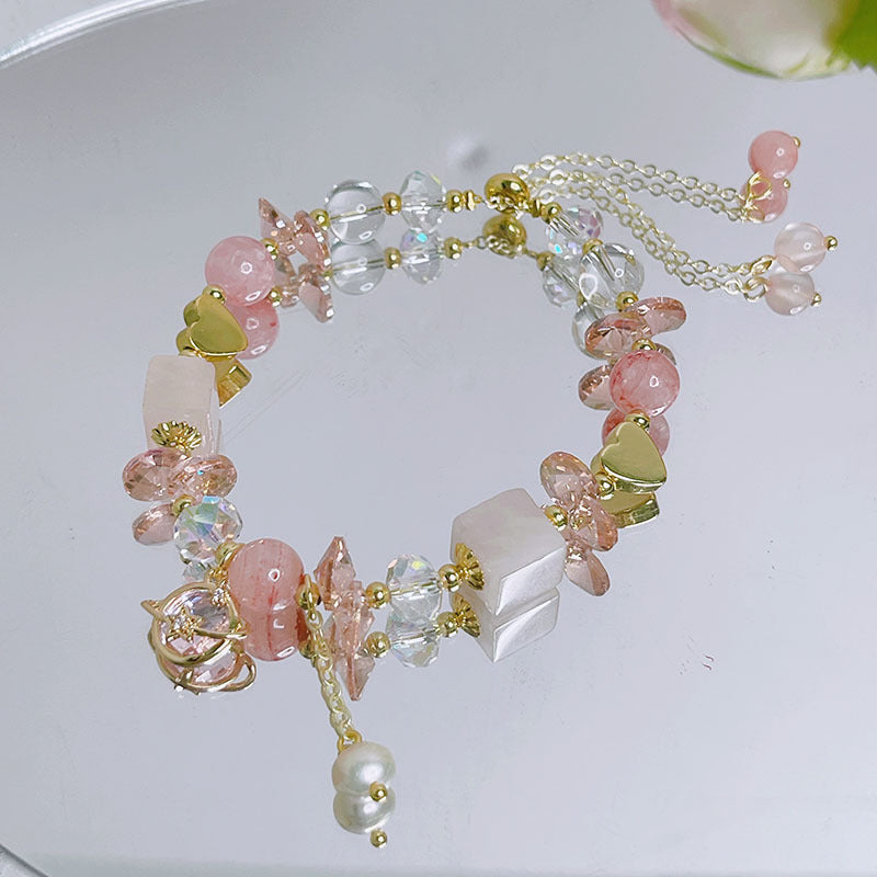 Natural Rose Quartz Bracelet with Planet Pendant