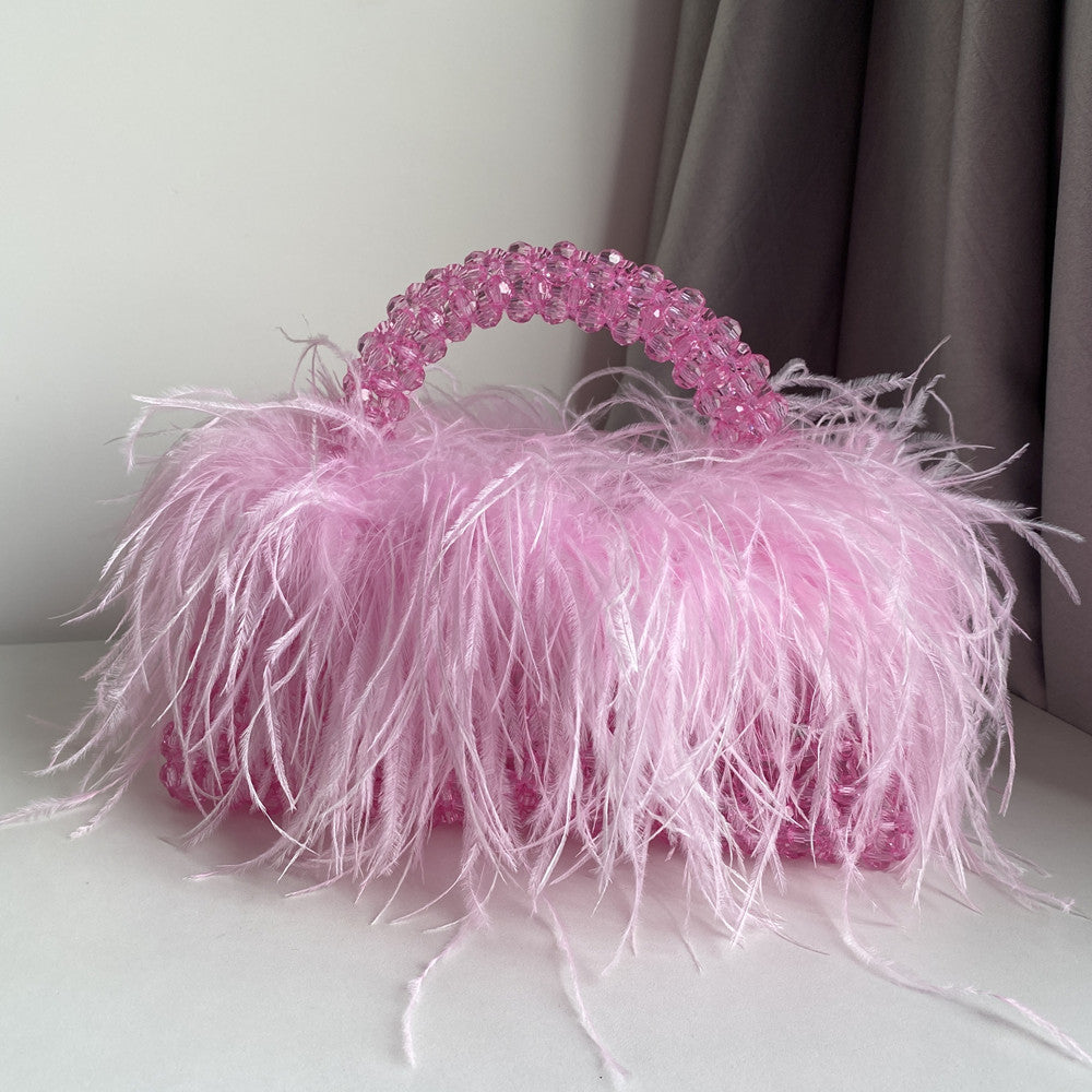 Bead Bag With Ostrich Feather Fur