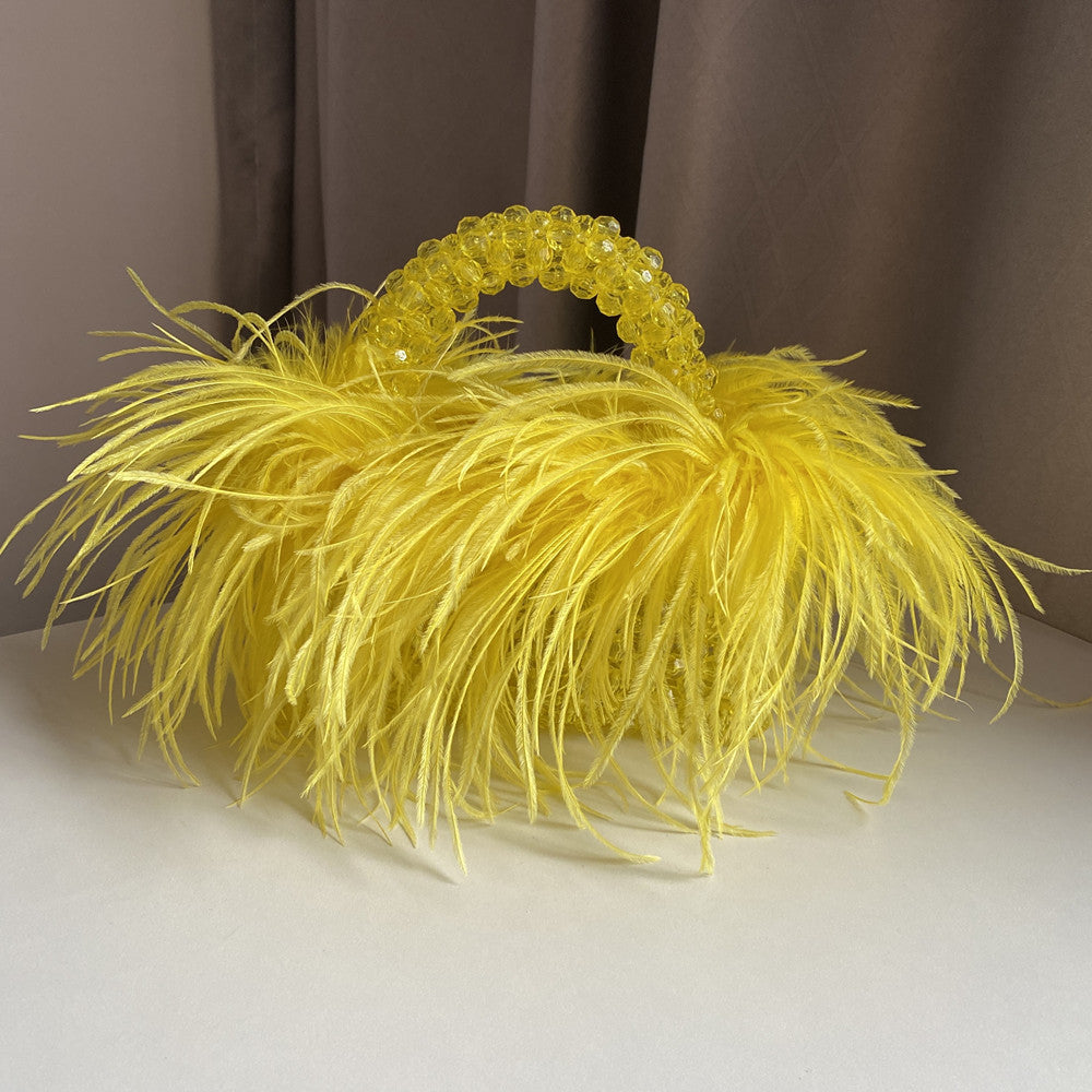 Bead Bag With Ostrich Feather Fur