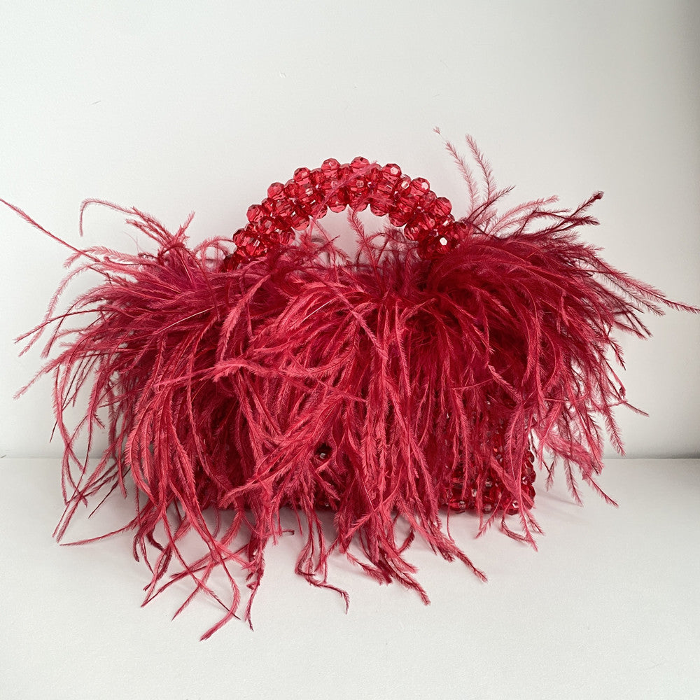 Bead Bag With Ostrich Feather Fur