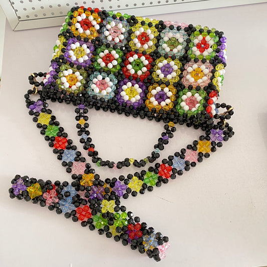 Bead Bag Floral Bucket Handbag