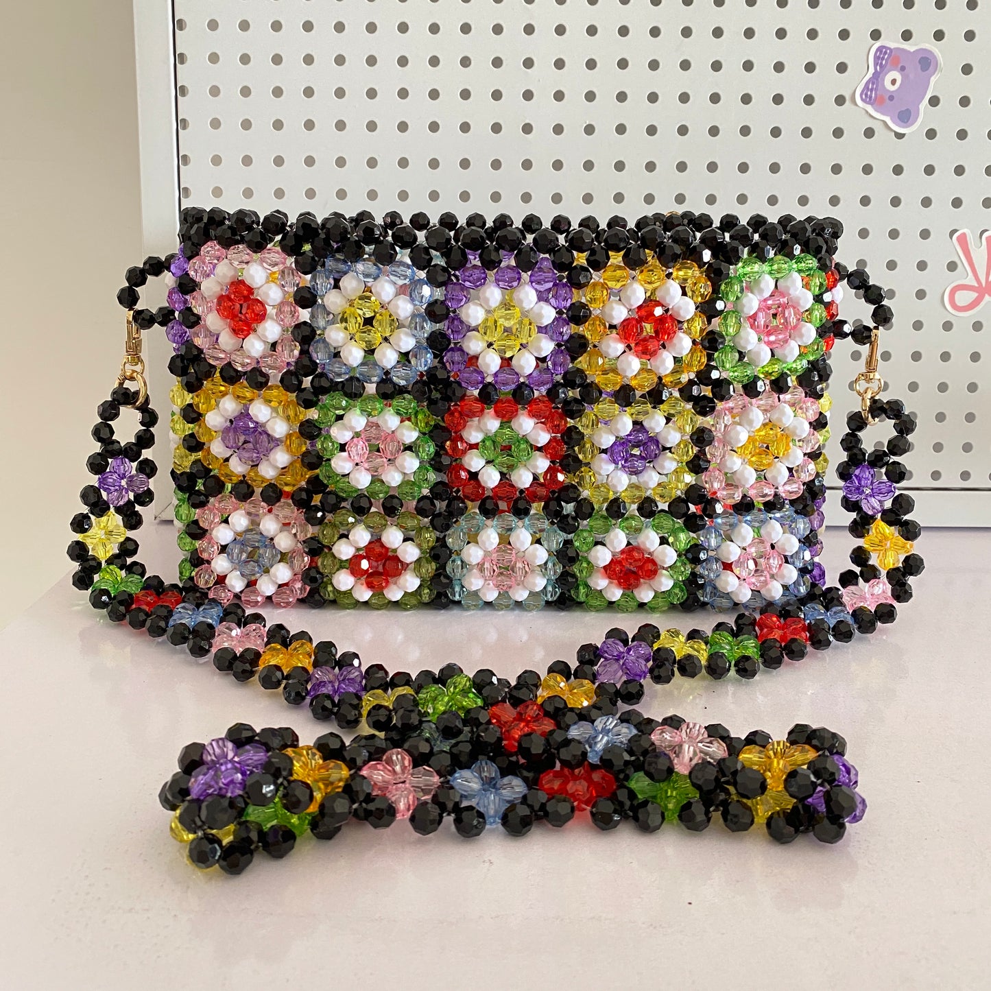 Bead Bag Floral Bucket Handbag