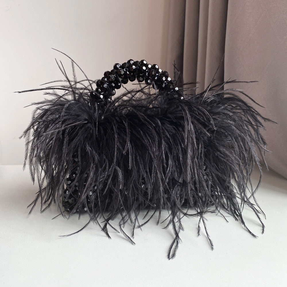 Bead Bag With Ostrich Feather Fur