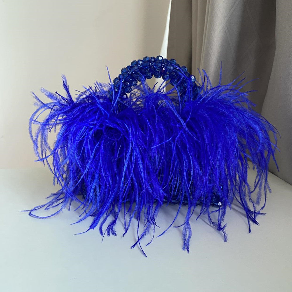 Bead Bag With Ostrich Feather Fur