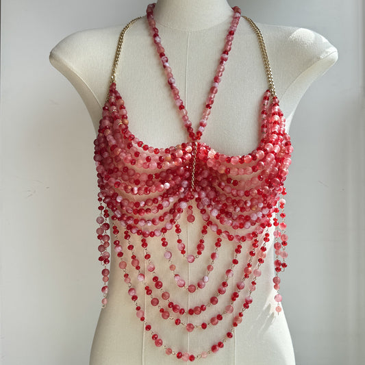 Red Gemstone Bead Bra