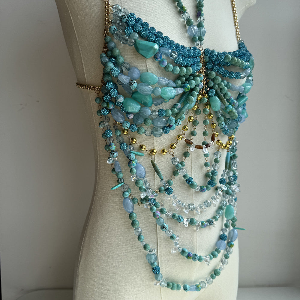 Beaded Body Chain Imitated Turquoise