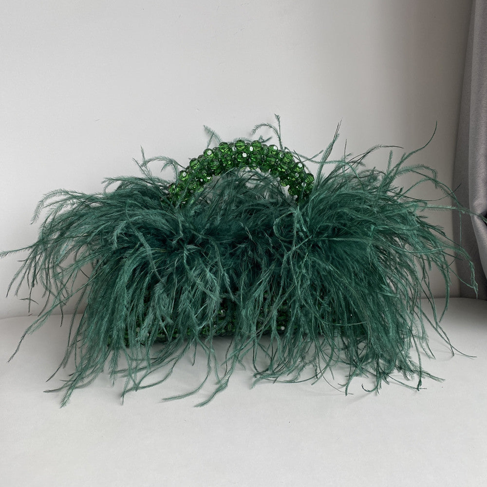 Bead Bag With Ostrich Feather Fur