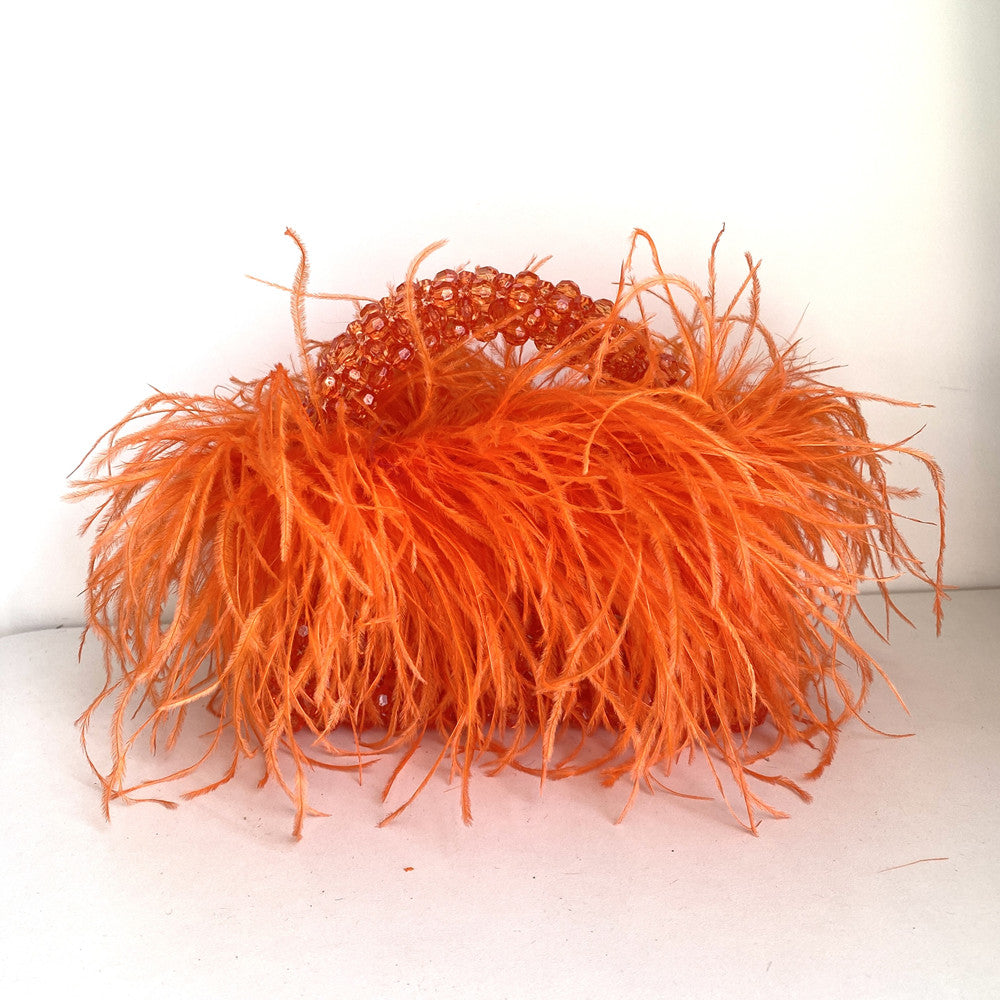 Bead Bag With Ostrich Feather Fur