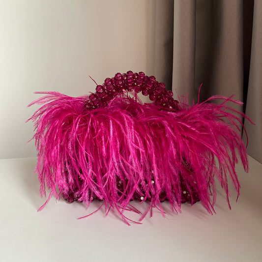 Bead Bag With Ostrich Feather Fur