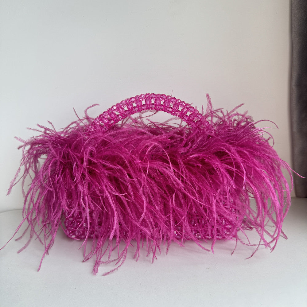 Bead Bag With Ostrich Feather Fur