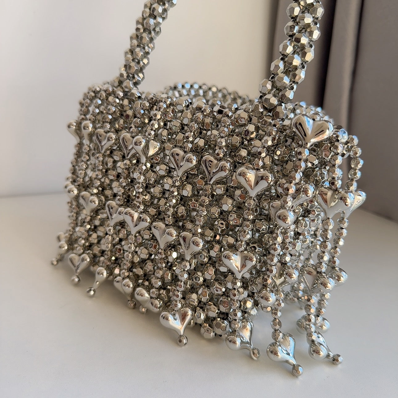 Silver Bead Purses With Tassel