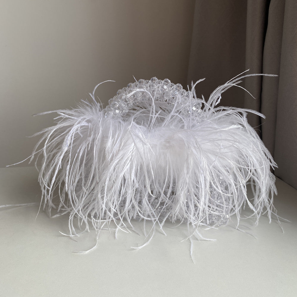 Bead Bag With Ostrich Feather Fur